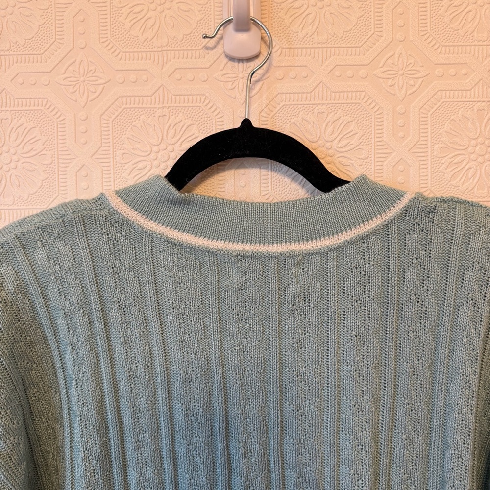 Vintage Alfred Dunner Light Blue/Teal Cardigan Sweater with White Trim Sz XL - Picture 8 of 8